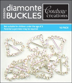 Couture Creations - Ribbon Diamonte Buckles - Medium Silver Heart