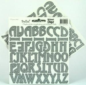 Bella - Glittered Alphabet Chipboard Punchouts - Silver - Uppercase