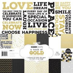 KaiserCraft - A Touch of Gold Collection - 12x12" Paper Pack plus Bonus Sticker sheet - PK514