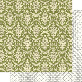 Teresa Collins - Fabrications Linen - Green Brocade - 12x12" Double Sided Paper